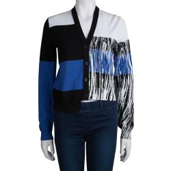 Pre Owned Kenzo Colorblock Abstract Print Button Front Cardigan M