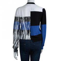 Pre Owned Kenzo Colorblock Abstract Print Button Front Cardigan M