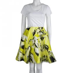 Pre Owned Kenzo Yellow Printed Organza Overlay Circular Skirt S