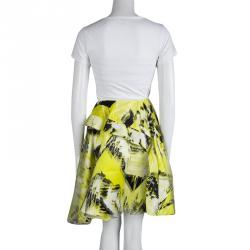Pre Owned Kenzo Yellow Printed Organza Overlay Circular Skirt S