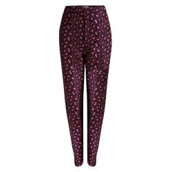 Pre Owned Kenzo Red Leopard Skin Jacquard Skinny Trousers L