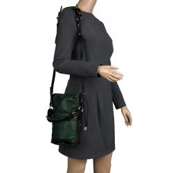 Kenzo Dark Green Leather Drawstring Bucket Bag
