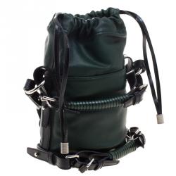 Kenzo Dark Green Leather Drawstring Bucket Bag