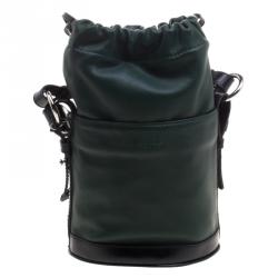 Kenzo Dark Green Leather Drawstring Bucket Bag