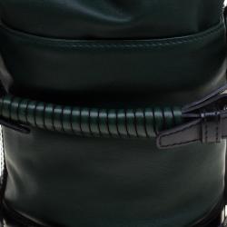 Kenzo Dark Green Leather Drawstring Bucket Bag