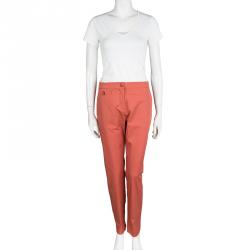 Pre Owned Kenzo Pastel Red Cotton Tailored Trousers L
