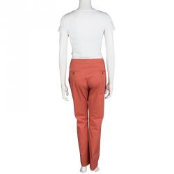 Pre Owned Kenzo Pastel Red Cotton Tailored Trousers L