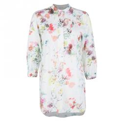 Pre Owned Kenzo White Cotton Multicolor Floral Print Long Sleeve Tunic M