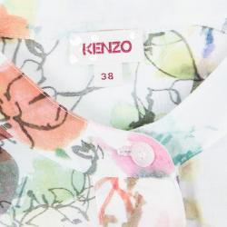 Pre Owned Kenzo White Cotton Multicolor Floral Print Long Sleeve Tunic M