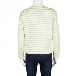 Pre Owned Kenzo Lemon Yellow Striped Knit Embroidered Tiger Motif Sweatshirt S