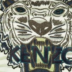 Pre Owned Kenzo Lemon Yellow Striped Knit Embroidered Tiger Motif Sweatshirt S