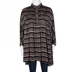 Pre Owned Kenzo Black Abstract Printed Silk Oversized Button Front Tunic M