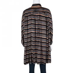 Pre Owned Kenzo Black Abstract Printed Silk Oversized Button Front Tunic M