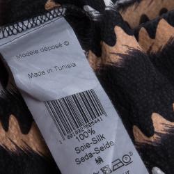 Pre Owned Kenzo Black Abstract Printed Silk Oversized Button Front Tunic M