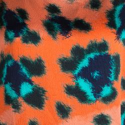 Pre Owned Kenzo Orange Hammered Silk Multicolor Print Short Sleeve Top M