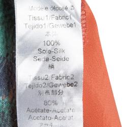 Pre Owned Kenzo Orange Hammered Silk Multicolor Print Short Sleeve Top M