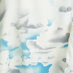 Pre Owned Kenzo Multicolor Cloud Printed Silk Ruffle Detail Dress XL