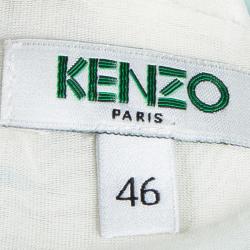 Pre Owned Kenzo Multicolor Cloud Printed Silk Ruffle Detail Dress XL