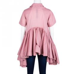 Pre Owned Kenzo Pink Cotton Gathered High Low Short Sleeve Tunic M