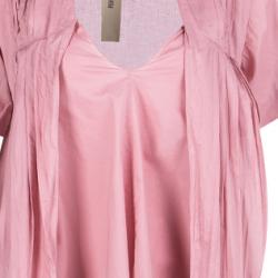 Pre Owned Kenzo Pink Cotton Gathered High Low Short Sleeve Tunic M