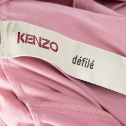Pre Owned Kenzo Pink Cotton Gathered High Low Short Sleeve Tunic M
