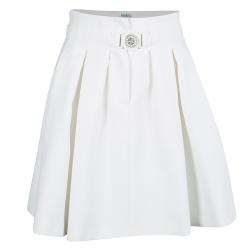 Pre Owned Kenzo White Buckle Detail Pleated High Waist Skirt S
