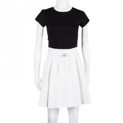 Pre Owned Kenzo White Buckle Detail Pleated High Waist Skirt S