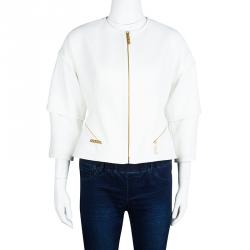 Pre Owned Kenzo White Layered Sleeve Detail Zip Front Jacket M