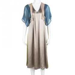 Pre Owned Kenzo Colorblock Silk Satin Chiffon Trim Dress M