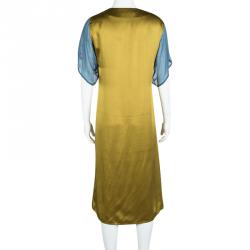 Pre Owned Kenzo Colorblock Silk Satin Chiffon Trim Dress M