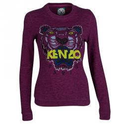 Pre Owned Kenzo Jungle Pink Slub Terry Embroidered Tiger Motif Sweatshirt S