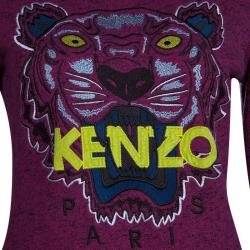 Pre Owned Kenzo Jungle Pink Slub Terry Embroidered Tiger Motif Sweatshirt S