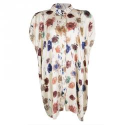 Pre Owned Kenzo Cream Floral Printed Oversized Silk Shirt L