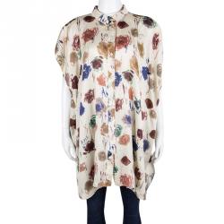 Pre Owned Kenzo Cream Floral Printed Oversized Silk Shirt L