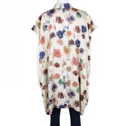 Pre Owned Kenzo Cream Floral Printed Oversized Silk Shirt L