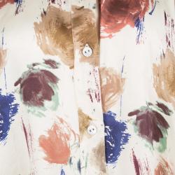 Pre Owned Kenzo Cream Floral Printed Oversized Silk Shirt L