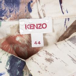 Pre Owned Kenzo Cream Floral Printed Oversized Silk Shirt L
