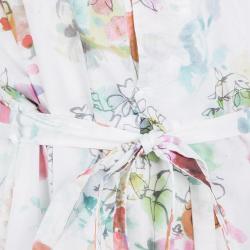 Pre Owned Kenzo White Floral Printed Cotton Belted Dress XL