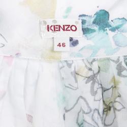 Pre Owned Kenzo White Floral Printed Cotton Belted Dress XL