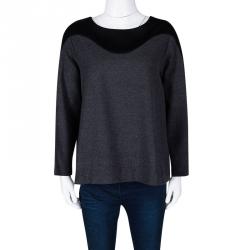 Pre Owned Kenzo Grey Knit Contrast Neckline Detail Long Sleeve Top M