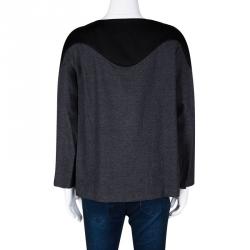 Pre Owned Kenzo Grey Knit Contrast Neckline Detail Long Sleeve Top M