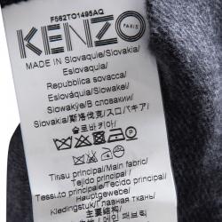 Pre Owned Kenzo Grey Knit Contrast Neckline Detail Long Sleeve Top M