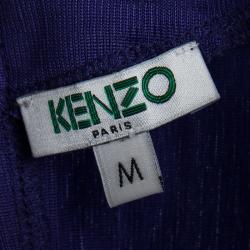 Pre Owned Kenzo Dark Blue Textured Cutout Back Detail Ruffle Bottom Sculptural Dress M