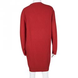 Pre Owned Kenzo Red Wool Tanami Flower Sweater Dress M