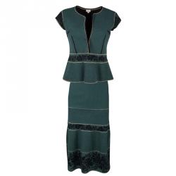 Kenzo Green Floral Wool Jacquard Lurex Detail Skirt and Top Set S