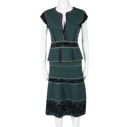 Kenzo Green Floral Wool Jacquard Lurex Detail Skirt and Top Set S