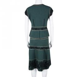 Kenzo Green Floral Wool Jacquard Lurex Detail Skirt and Top Set S
