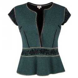 Kenzo Green Floral Wool Jacquard Lurex Detail Skirt and Top Set S