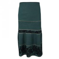 Kenzo Green Floral Wool Jacquard Lurex Detail Skirt and Top Set S