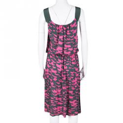 Pre Owned Kenzo Grey and Pink Printed Sleeveless Midi Dress S